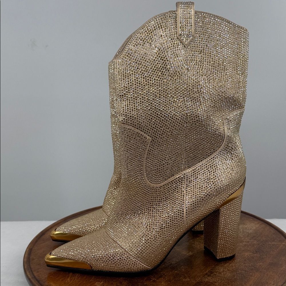 Daniel x Diamond Boots Wm 9.5 Gold Block Heel Western Boots AS IS